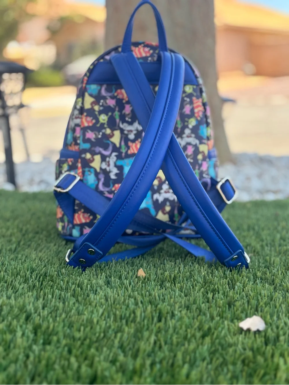 Loungefly Navy Monsters inc. Print Mini Backpack